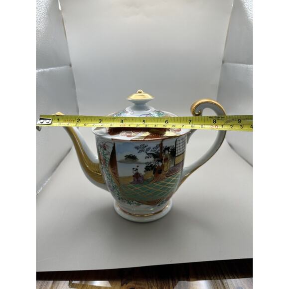 Vintage Kutani 7" Teapot and 8" Plate Geisha Pattern 1960s Japan - Picture 6 of 11